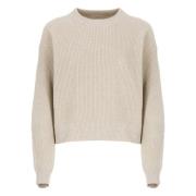 Brunello Cucinelli Paillet Crew Neck Sweater Beige Beige, Dam