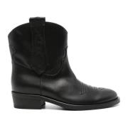 Via Roma 15 Svarta Western Style Läder Ankelboots Black, Dam