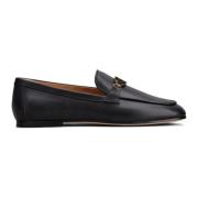 Tod's Svarta Läderloafers med Metalllogo Black, Dam