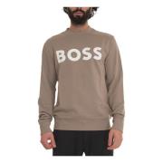 Boss Enfärgad Crewneck Sweatshirt med Maxi Logo Beige, Herr