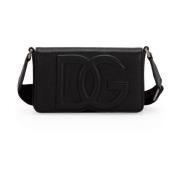 Dolce & Gabbana Svart Läder Axelväska med Logotyp Black, Dam