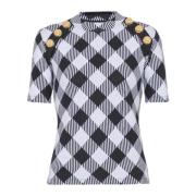 Balmain Gingham knapp T-shirt Multicolor, Dam