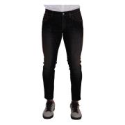 Dolce & Gabbana Elegant Randig Svart Slim Fit Denim Black, Herr