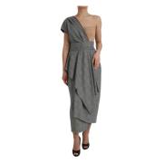 Dolce & Gabbana Rutig One-Shoulder Maxi Klänning Gray, Dam