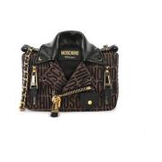 Moschino Jacquard Biker Väska i Brun Brown, Dam