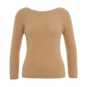 Roberto Collina Angora Stickad Crew Neck Tröja Brown, Dam