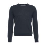 Kangra Räfflad Ull Crew Neck Sweater Blue, Herr