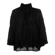 Drykorn Blommig Ballongärm Blus Black, Dam