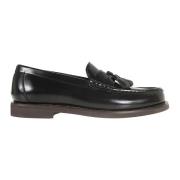 Brunello Cucinelli Minimal Calfskin Penny Loafer Tassels Black, Dam