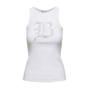 Blumarine Vit Tanktop med Rhinestone Logo White, Dam