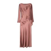 Alberta Ferretti Satin Asymmetrisk Långärmad Klänning Brown, Dam