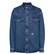 Palm Angels Denimjacka med kontrasterande knappar Blue, Herr