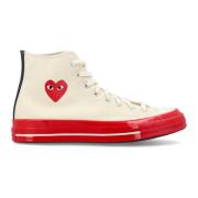 Comme des Garçons Play Off White Canvas High Top Sneakers Beige, Herr