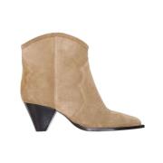 Isabel Marant Étoile Cowboy Boots-Style Svarta Broderade Booties Beige...