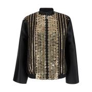 Alberta Ferretti Broderad Bomber Look Svart Kappa Black, Dam