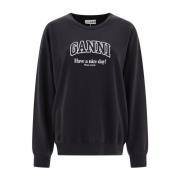 Ganni Svart Logosweatshirt Rund Hals Långa ärmar Black, Dam