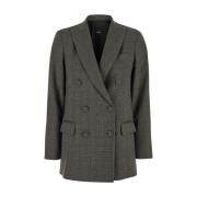 Plain Units Brun Rutig Blazer Jacka Brown, Dam