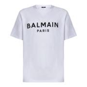 Balmain Vit Logotyp Tryck Bomull T-shirt White, Herr