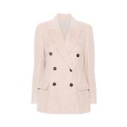 Brunello Cucinelli Corduroy Beige Blazer med Peak Revers Beige, Dam