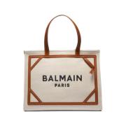 Balmain Beige Shopper Väska med Läderdetaljer Beige, Dam