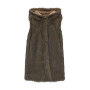 Bully Faux Fur Hooded Vest Brown, Dam