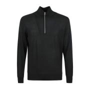 Z Zegna Svart Tröja High Performance Zip Mock Black, Herr