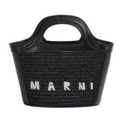 Marni Tropicalia mikroväska läder och raffia-effekt tyg Black, Dam