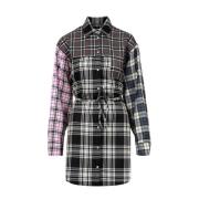 Msgm Tartan Patchwork Chemisier Klänning Svart Multicolor, Dam