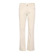 Cream Straight Leg Twill Byxor Fjäder Grå Beige, Dam