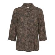 Cream Artistic Dot Print Skjortblus Brown, Dam