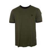 Fred Perry Randig T-shirt med Lorice Wreath Broderi Green, Herr