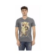 Trussardi Grå V-ringad T-shirt med Frontprint Gray, Herr