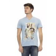 Trussardi Elegant Tee med V-ringning och Frontprint Blue, Herr