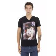 Trussardi Svart V-ringad T-shirt med Unik Frontprint Black, Herr