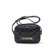 Love Moschino Quiltad Axelväska med Metalliskt Logotyp Black, Dam