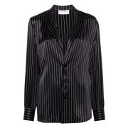 Saint Laurent Silkrandig pyjamaskjorta Black, Dam