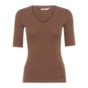 InWear Brun Puce Melange V-ringad T-shirt Brown, Dam