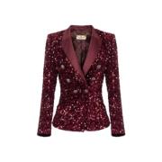 Elisabetta Franchi Burgundy Sequin Broderad Dubbelknäppt Jacka Red, Da...