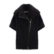 Max Mara Svart Teddyjacka med Asymmetrisk Dragkedja Black, Dam