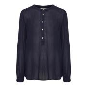 Kaffe Midnight Marine Puffärm Blus Blue, Dam