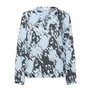 Kaffe Abstrakt Graphic Cloud Blus Top Blue, Dam