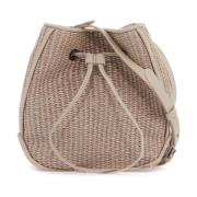 Brunello Cucinelli Raffia Bucketväska med Läder Snörning Beige, Dam