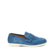 Testoni Minimal Loafer med Laser-Cut T Logo Blue, Dam