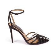 Testoni Satin Cage Sandal med Jewel Hardware Black, Dam