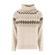 Panicale Geometriskt Mönster Turtleneck Jumper Beige, Dam