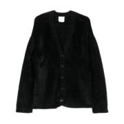 Forte Forte Svart Faux-Fur Tröja V-Hals Stil Black, Dam