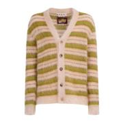 Marni Randig V-ringad Cardigan i Ljus Kamel Multicolor, Dam