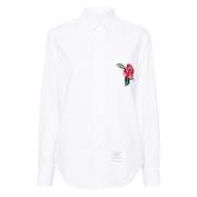 Thom Browne Broderad Blomma Rund Krage Skjorta White, Herr