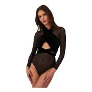 Undress Code Velour Mesh Bodysuit Black, Dam