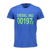 Diesel Blå Bomull T-shirt med Rund Hals Blue, Herr